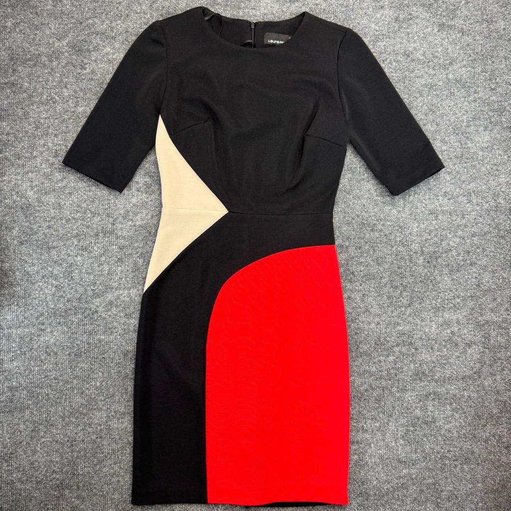 Laura Petites Colorblock Sheath Dress 4P White Black Red y2k